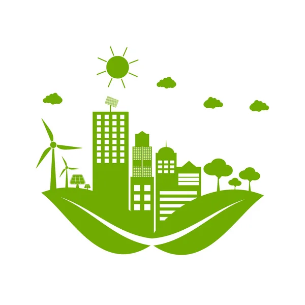 Groene steden helpen de wereld met eco-vriendelijke concept ideeën, Vector llustration — Stockvector