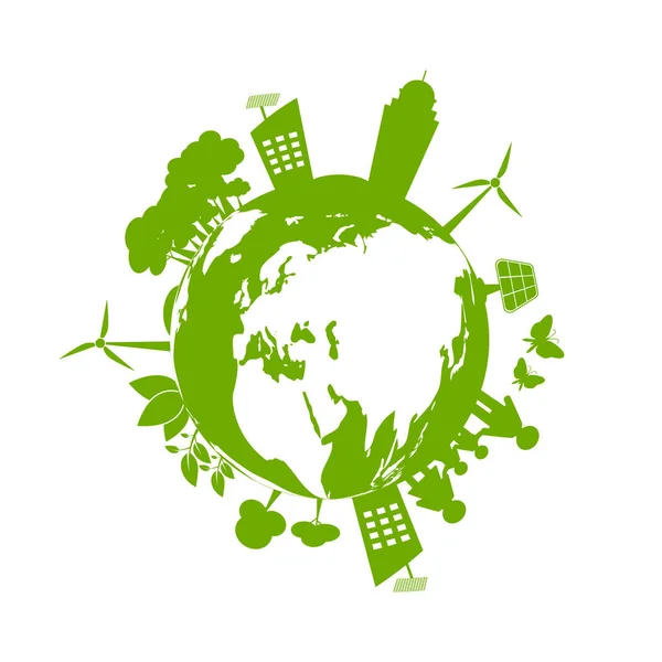 Ecología.Las ciudades verdes ayudan al mundo con ideas conceptuales ecológicas, ilustración vectorial — Vector de stock