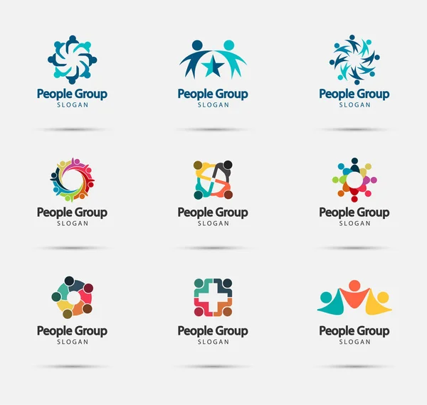 Group people Logo Design,Teamwork meeting,Template,Vector llustration — Stock Vector