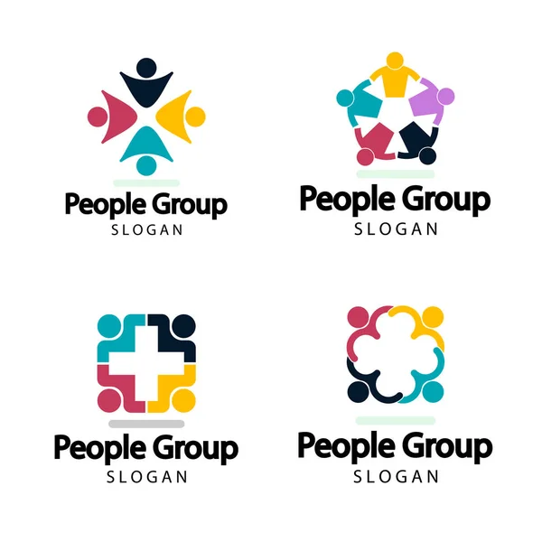 Графическое соединение групп, набор логотипов People Connection, Командная работа в кругу держащихся за руки, Встреча деловых людей в одном зале питания, Векторная Илюстрация — стоковый вектор