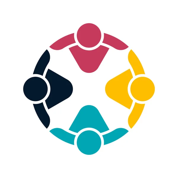 Groupe personnes logo poignée de main en cercle, icône de travail d'équipe, llustration vectorielle — Image vectorielle