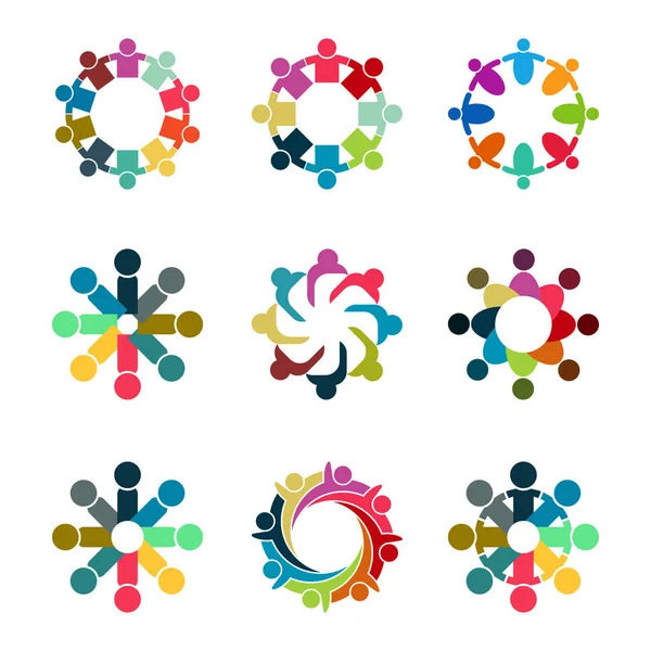 Conexión de grupo gráfico, Conjunto de logotipos de conexión de personas, Trabajo en equipo en círculo cogido de la mano, Reunión de personas de negocios en la misma sala de potencia, Ilustración vectorial — Archivo Imágenes Vectoriales