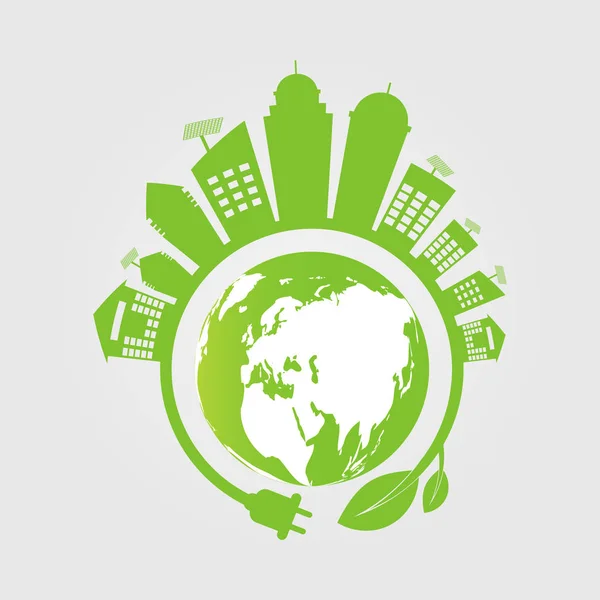 Ekologi. gröna städer hjälpa världen med miljö vänliga koncept idéer, Vector llustratio — Stock vektor