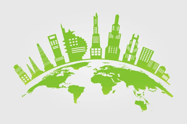 생태. 녹색 도시는 환경 친화적인 개념 아이디어로 세계를 돕습니다. 벡터 illustratio — 스톡 벡터