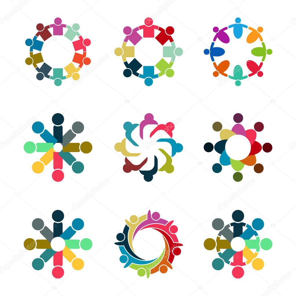 Graphic group connecting,People Connection logo set,Team work in a circle holding hands,Business person meeting in the same power room,Vector llustration