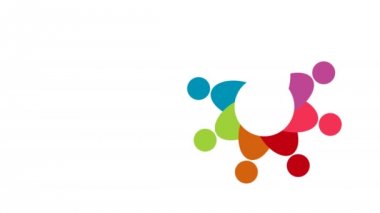 İnsanlar logosu. Bir daire içinde sekiz kişinin grup ekip çalışması sembolü. 4k çözünürlüklü hareket grafiği