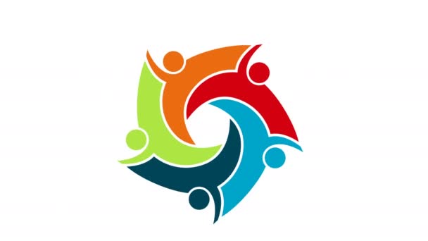 Логотип Символ Групповой Работы Пяти Человек Графике Движения Разрешением — стоковое видео