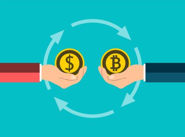 iş sikke concept.exchange sikkedolar elden bitcoin,Vektör illüstrasyon