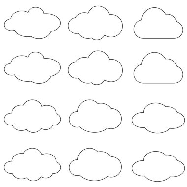 Bulut vektör simgesi mavi arka planda beyaz renk ayarlayın. Web için Gökyüzü düz illüstrasyon koleksiyonu, Vektör illüstrasyon