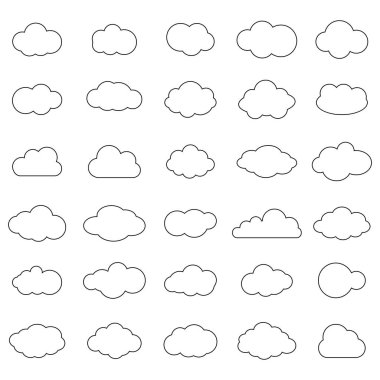 Bulut vektör simgesi mavi arka planda beyaz renk ayarlayın. Web için Gökyüzü düz illüstrasyon koleksiyonu, Vektör illüstrasyon