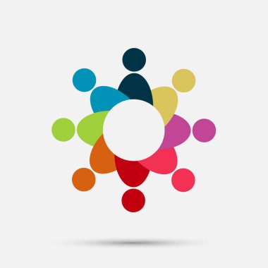 Vektör grafik grubu bağlantı logosu. Daire içinde sekiz kişi. logo takım iş, vektör illüstrasyon