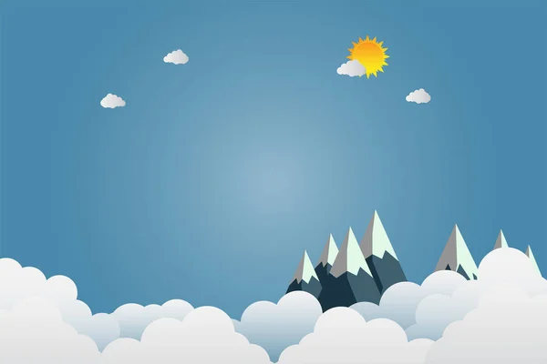 Montanhas com belos pores do sol sobre a arte clouds.paper, ilustração vetorial —  Vetores de Stock