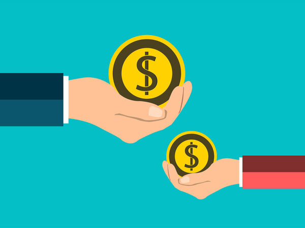 Dollar coin concept hand holding.give a medal Dollar coin.money.finance,Vector illustration