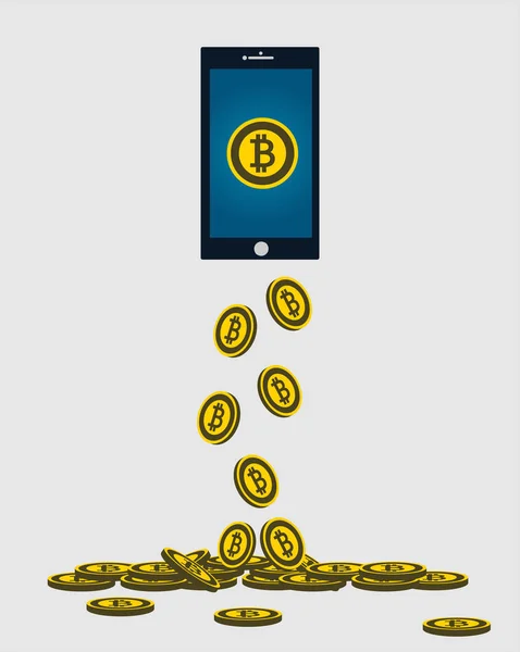 Üzleti Bitcoin koncepció. Arany Bitcoin csepp a telefon kijelzőjének, Vector illusztráció — Stock Vector