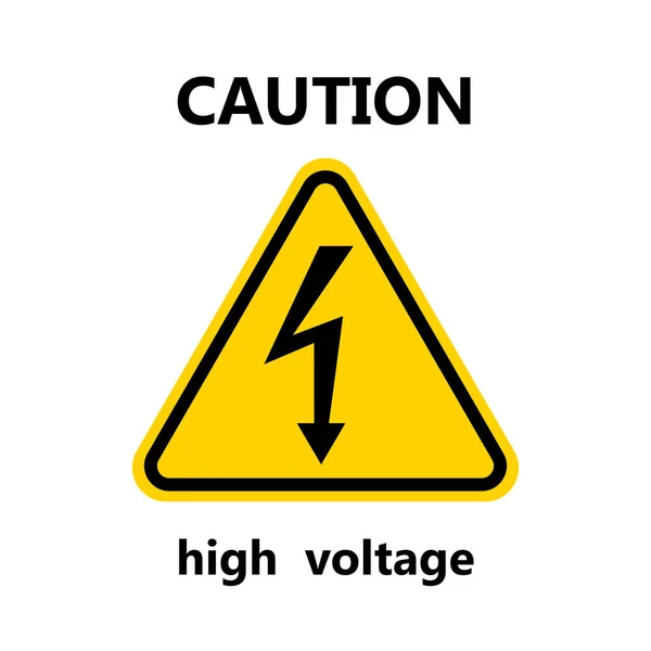 High Voltage Sign.Black arrow isolated in yellow triangle on white background.Warning icon, Vector illustration — стоковый вектор