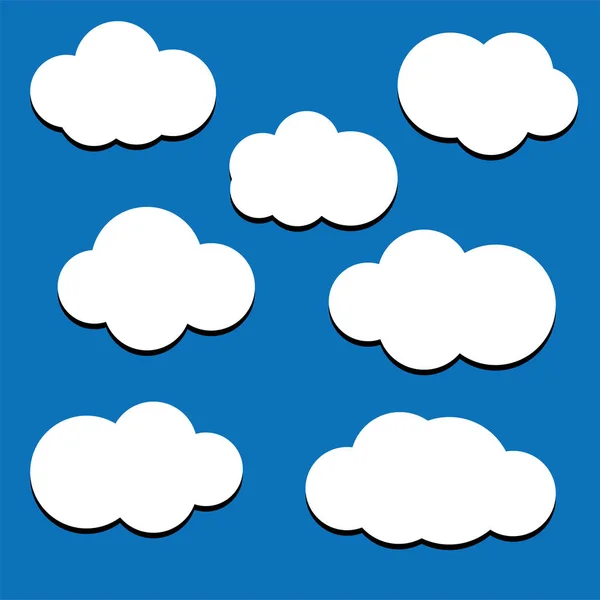 Nuvens planas brancas no fundo do céu azul. Padrão sem costura vetorial. Design plano, ilustração vetorial —  Vetores de Stock