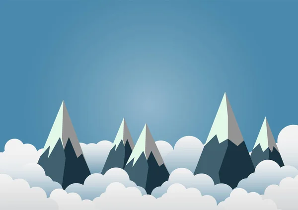 Montaña de nieve con bellas nubes. Arte de papel, ilustración vectorial — Vector de stock