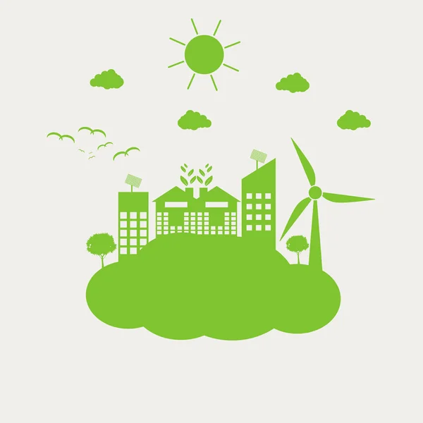 緑の都市は、環境に優しいコンセプトのアイデアで世界を助ける、ベクトルイラスト — ストックベクタ