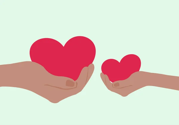 Hand holding heart.Give a pink heart with love, Vector llustration — стоковый вектор