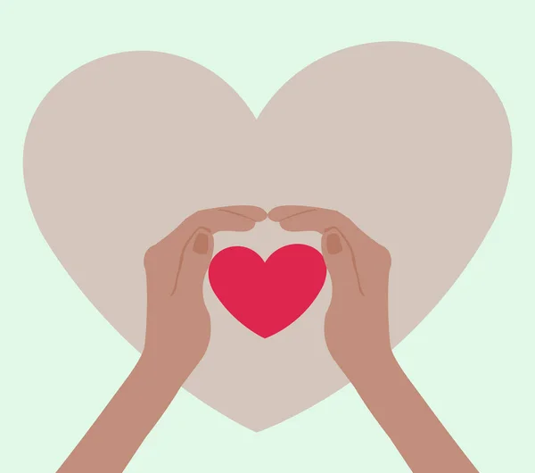 Deux mains enroulées autour d'un beau coeur rose, illustration vectorielle — Image vectorielle