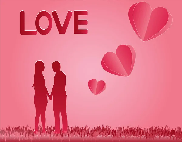 Amor y San Valentín, de pie de la mano, mostrando amor entre sí, ilustración vectorial — Vector de stock