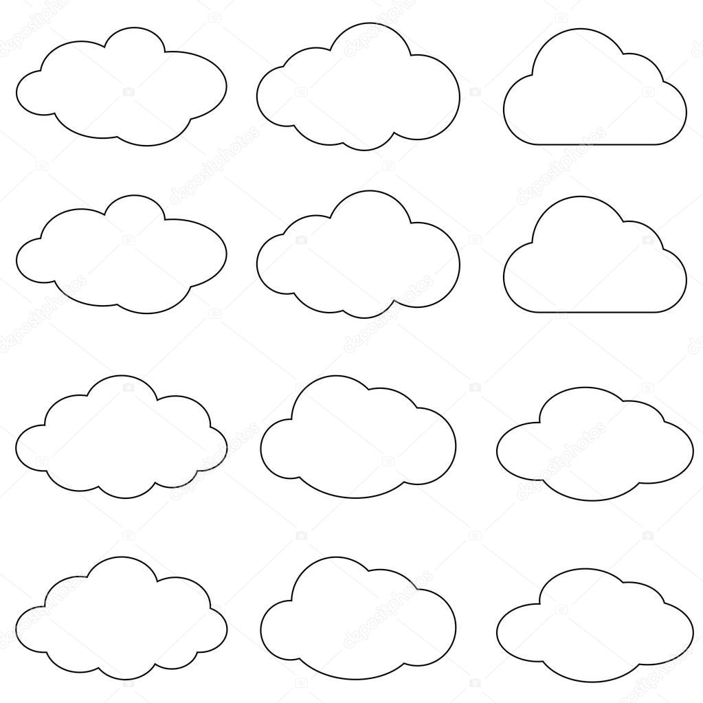 Cloud vector icon set white color on blue background. Sky flat illustration collection for web,Vector illustration