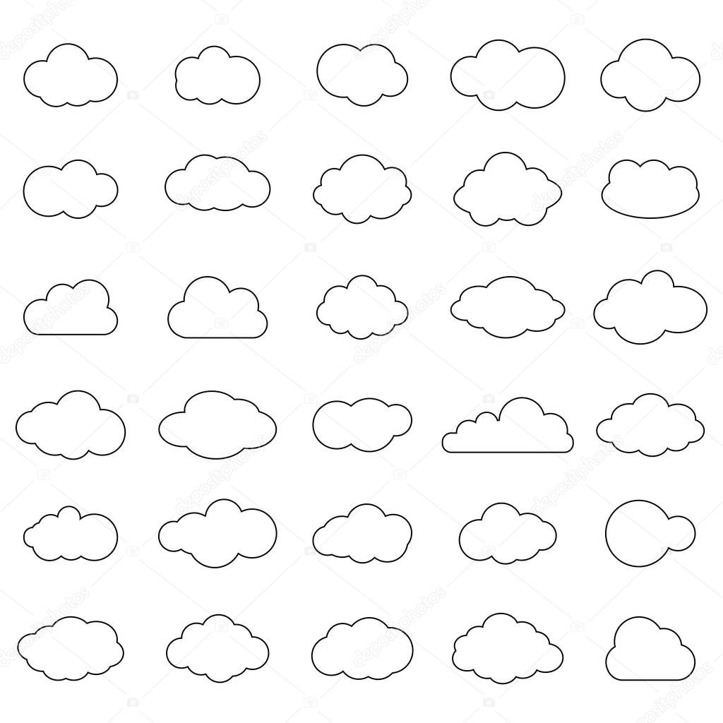 Cloud vector icon set white color on blue background. Sky flat illustration collection for web,Vector illustration