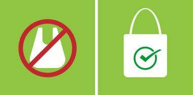 Kirliliği azaltma plastik kavramı kullanır, Hayır plastik torbalar, Vektör illüstrasyon