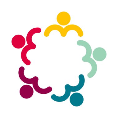 Daire içinde beş kişilik bir grup. Takım çalışması meeting.people odada buluşuyor,Vektör illüstrasyon