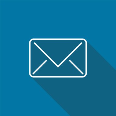 Beyaz arka planda uzun gölge siyah posta simgesi, basit tasarım stili, vektör illüstrasyon