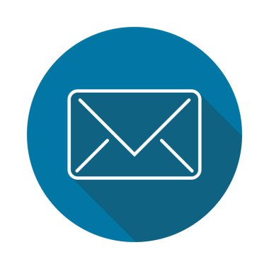 Beyaz arka planda uzun gölge siyah posta simgesi, basit tasarım stili, vektör illüstrasyon