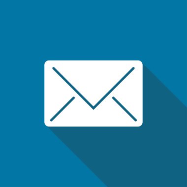 Beyaz arka planda uzun gölge siyah posta simgesi, basit tasarım stili, vektör illüstrasyon