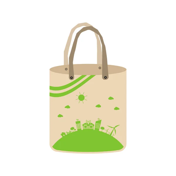 Umweltkonzept, umweltfreundliche Stofftaschen-Ideen, Vektorillustration — Stockvektor