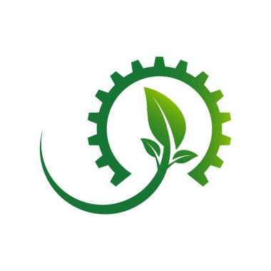 ekoloji dişli ve yaprak logosu, Vektör illüstrasyon