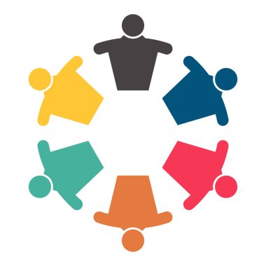 Daire altı kişi grubu. El tutarak. Zirve işçileri aynı güç odasında buluşuyor, vektör Illustration