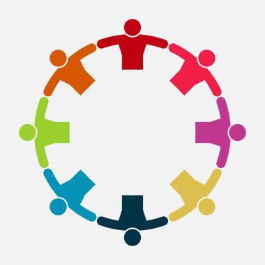 Vektör grafik grubu bağlantı logosu. Daire içinde sekiz kişi. logo takım iş, vektör illüstrasyon