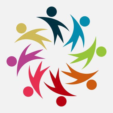 Vektör grafik grubu bağlantı logosu. Daire içinde sekiz kişi. logo takım iş, vektör illüstrasyon