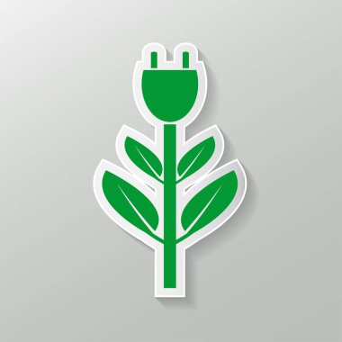 Güç fişi yeşil iki renk ekoloji amblem veya logo, vektör illüstrasyon