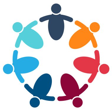 Grup kişileri daire içinde. el ele tutuşuyor. Zirve işçileri aynı güç odasında toplanıyor, Vektör illüstrasyon