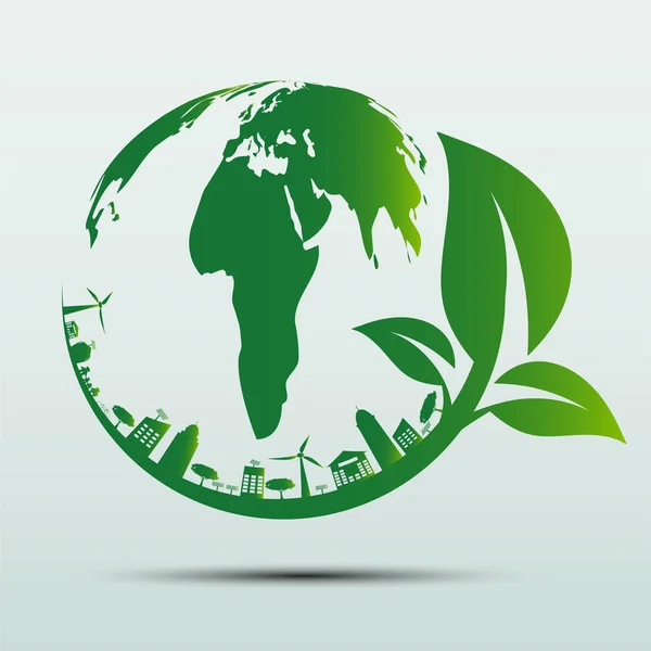 Groene aarde concept met bladeren, ecologie natuur, vector illustratie — Stockvector