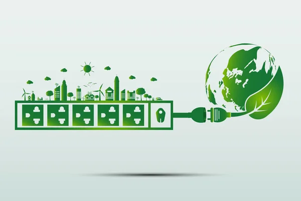 エネルギーのアイデアは、世界のコンセプトの電源プラグを保存グリーンエコロジー、ベクターイラスト — ストックベクタ