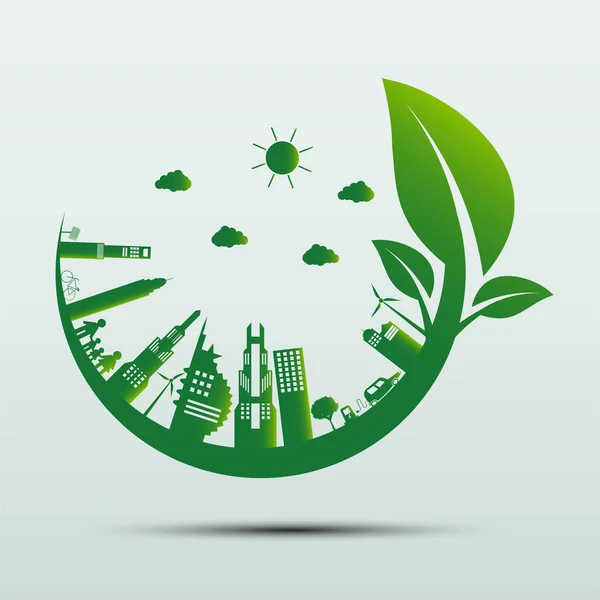 Ecology.Green cities help the world with eco-friendly concept ideas,Vector illustration — Stock Vector