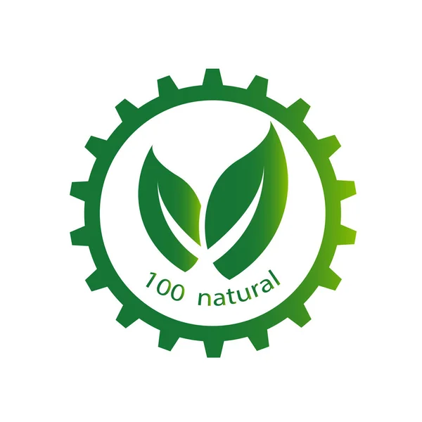 Equipo de ecología y logotipo de la hoja, etiqueta 100% natural, ilustración vectorial — Vector de stock