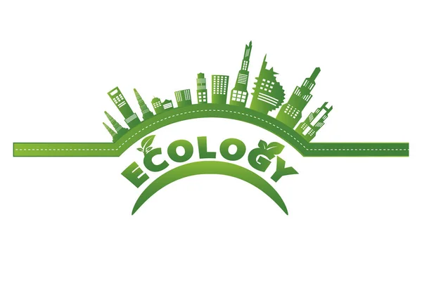 Symbol země se zelenými listy. Ekologie. Zelená města pomáhají světu s ekologicko-koncepčních myšlenek, vektorová ilustrace — Stockový vektor