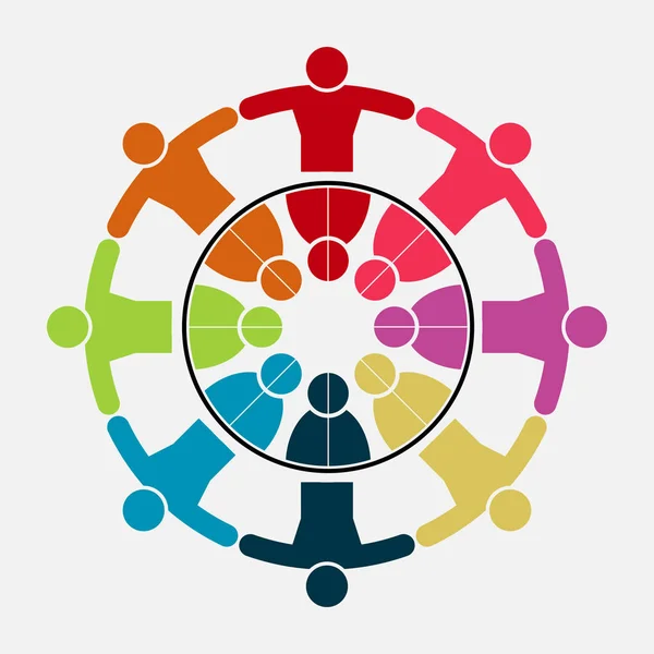 Logo di connessione del gruppo grafico vettoriale. Otto persone nel cerchio . — Vettoriale Stock