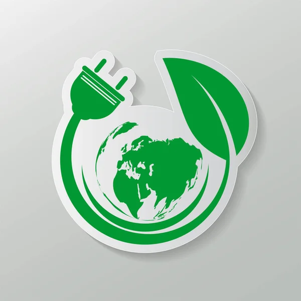 Enchufe de alimentación ecología verde emblema o logotipo, Vector ilustración — Archivo Imágenes Vectoriales