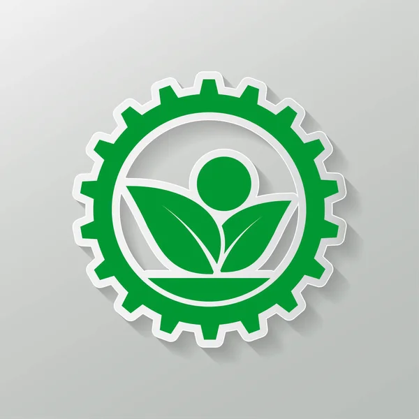 Ekoloji dişli ve yaprak logosu, Vektör illüstrasyon — Stok Vektör