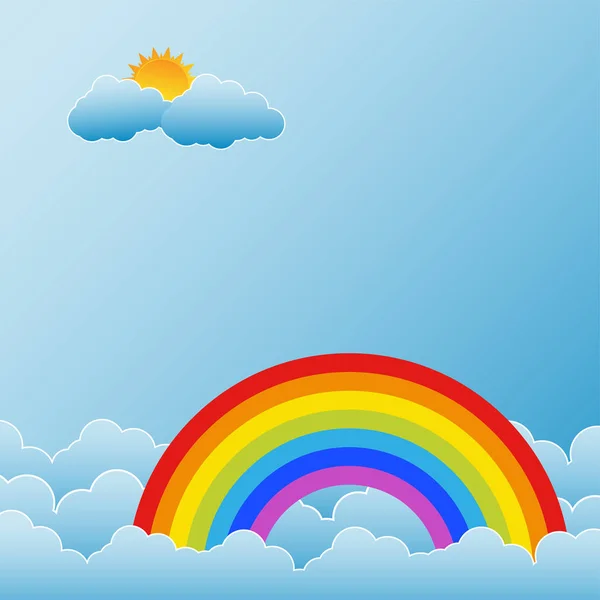 Arco iris con sol y nubes, ilustración vectorial — Vector de stock