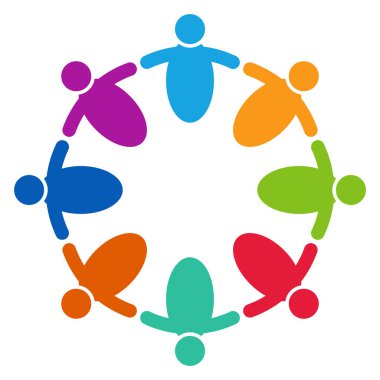 Vektör grafik grubu bağlantı logosu. Daire içinde sekiz kişi. logo takım iş, vektör illüstrasyon