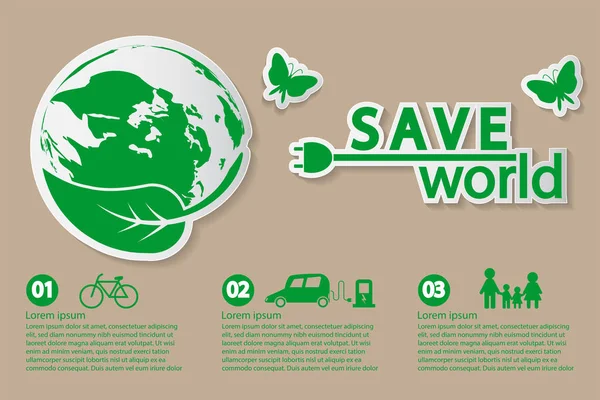 Świat z eko-friendly koncepcji pomysłów, Infographic Template, wektor ilustracji — Wektor stockowy